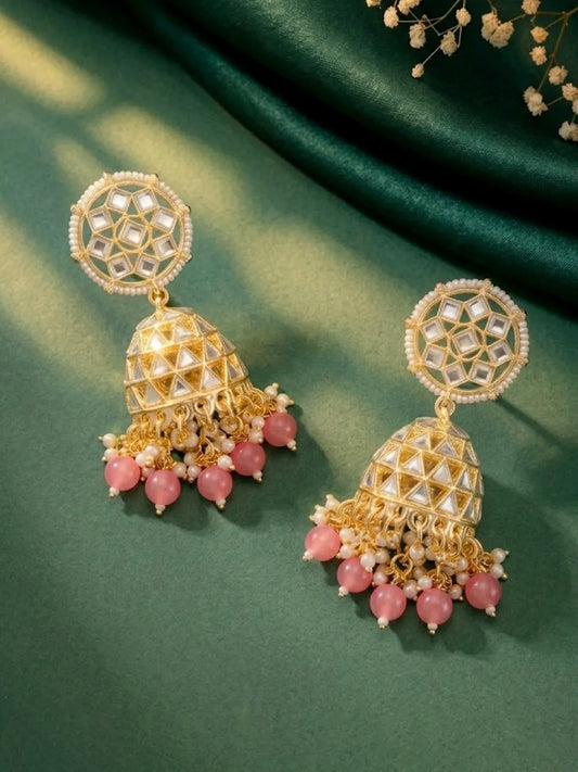 Peora Pink Royal Jhumka Earrings - Gold