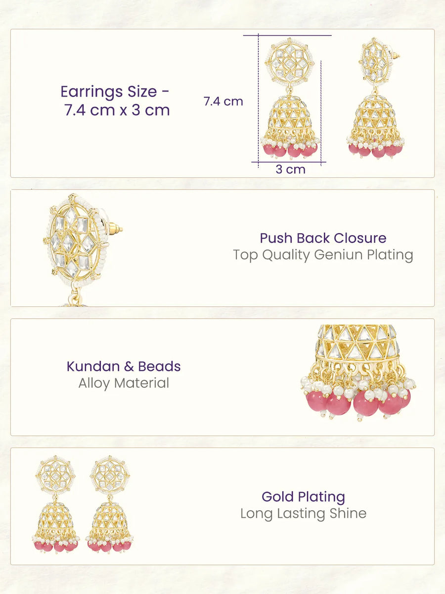Peora Pink Royal Jhumka Earrings - Gold
