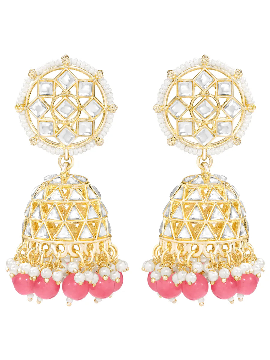 Peora Pink Royal Jhumka Earrings - Gold