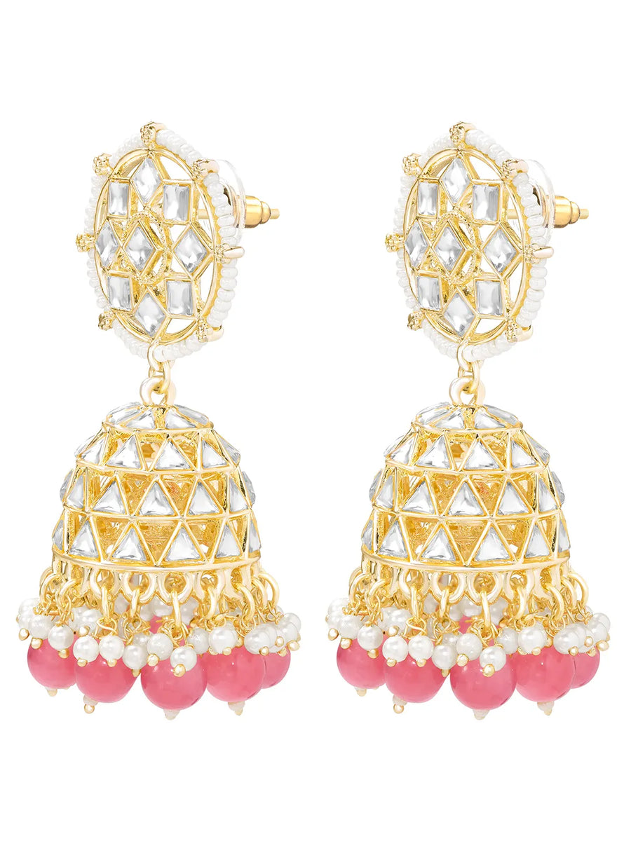 Peora Pink Royal Jhumka Earrings - Gold