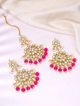 Majestic Glow Earring and Maangtikka - Rani Pink