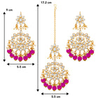 Majestic Glow Earring and Maangtikka. Pair of earrings & Maangtikka, with gold plating, kundan, pink beads along with pearls. Buy best selling jewellery from Peora.