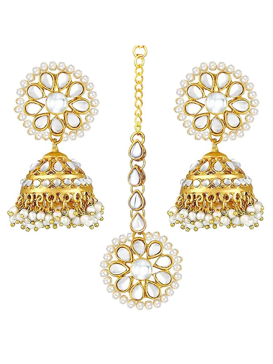 Graceful Jhumki Pearl Kundan Tikka Set