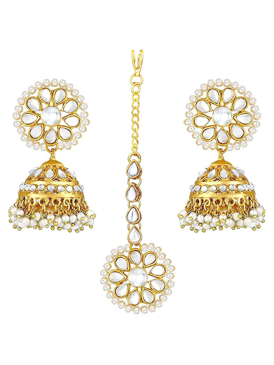 Graceful Jhumki Pearl Kundan Tikka Set