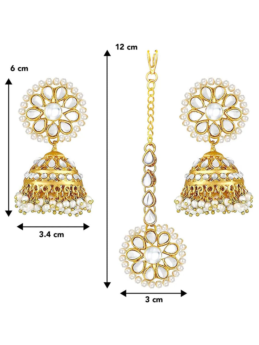 Graceful Jhumki Pearl Kundan Tikka Set