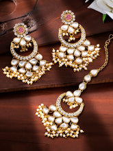 Graceful Chandbali Pink Kundan Maangtikka Set