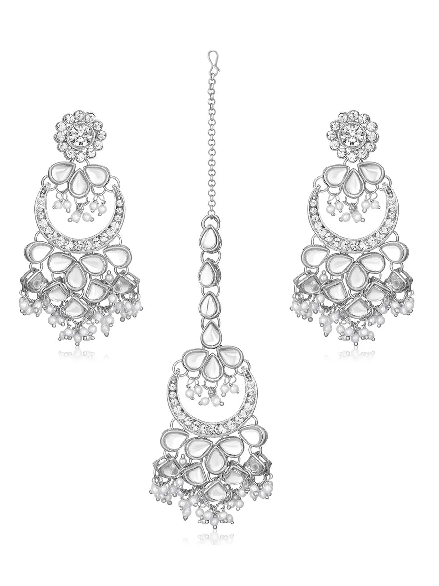 Rhodium Plated Pearl Statement Tikka Set