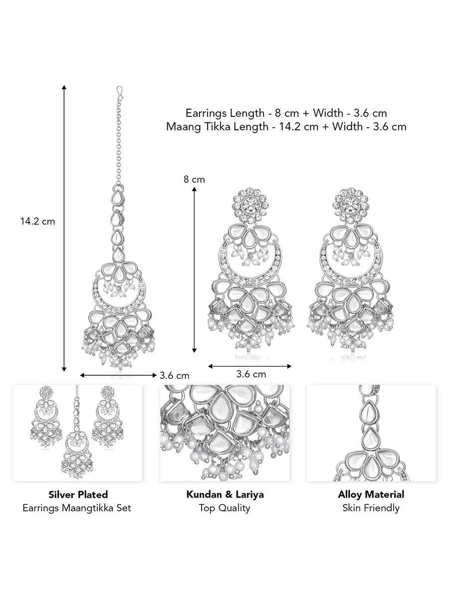 Rhodium Plated Pearl Statement Tikka Set