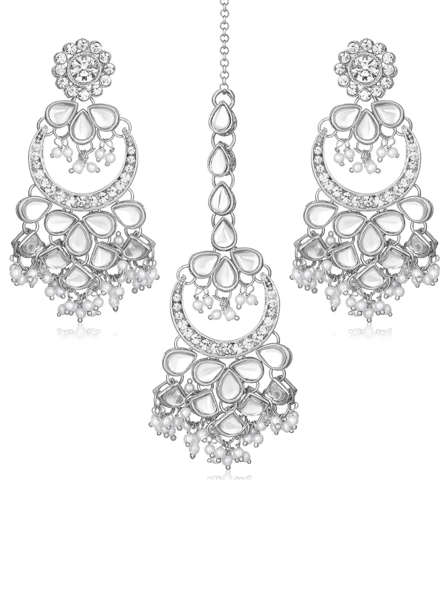 Rhodium Plated Pearl Statement Tikka Set