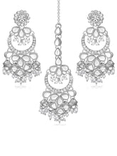 Rhodium Plated Pearl Statement Tikka Set
