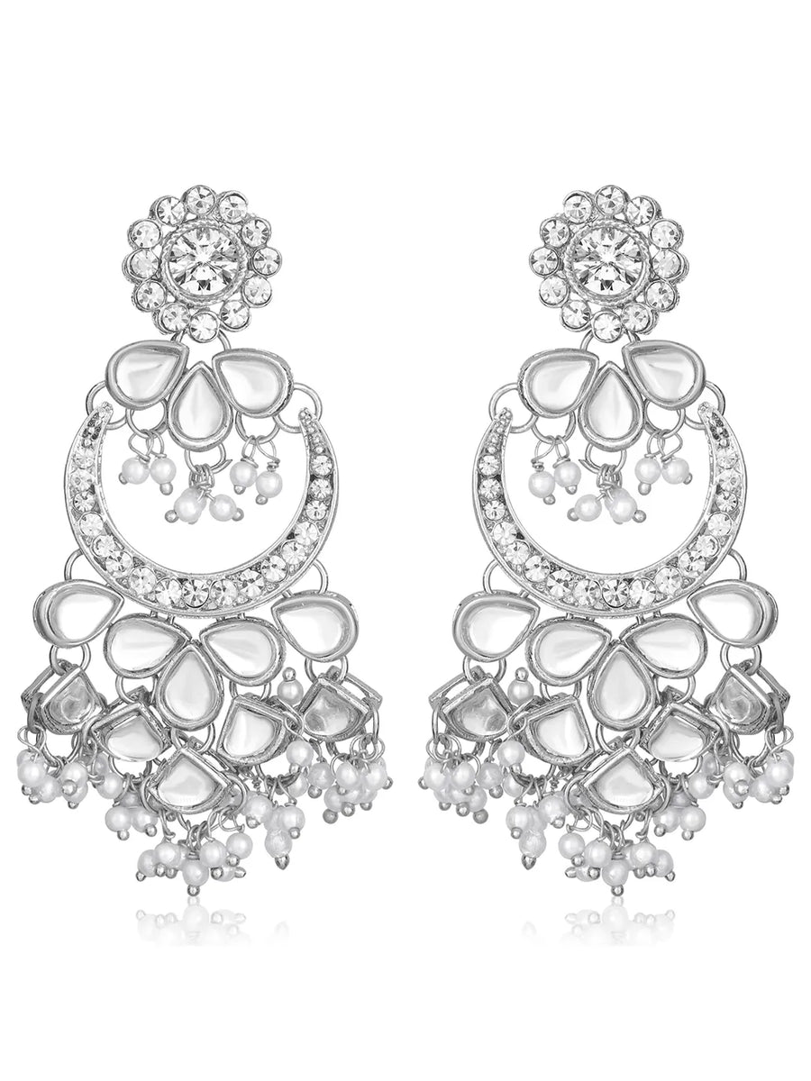 Rhodium Plated Pearl Statement Tikka Set