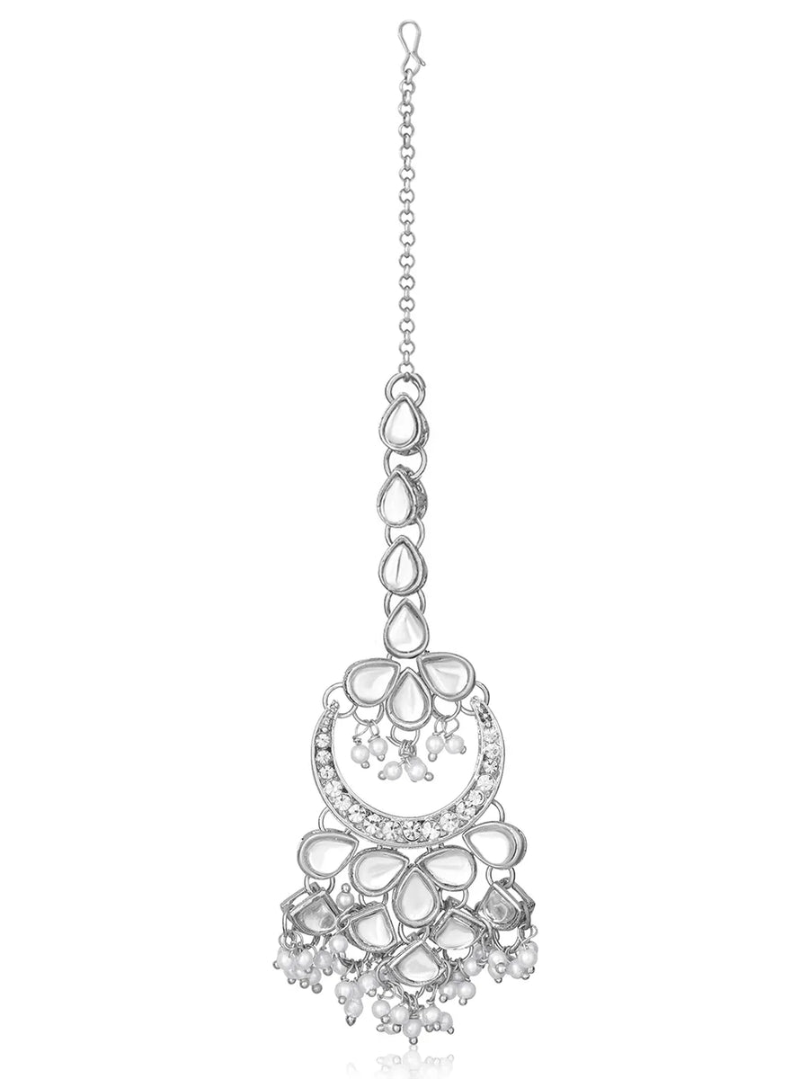 Rhodium Plated Pearl Statement Tikka Set
