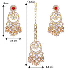 Graceful Lustrous Maang Tikka Set. Pair of earrings & Maangtikka, with gold plating, kundan along with pearls. Buy best selling jewellery from Peora.
