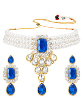 Blue Bliss Crystal Pearl Choker Necklace Set