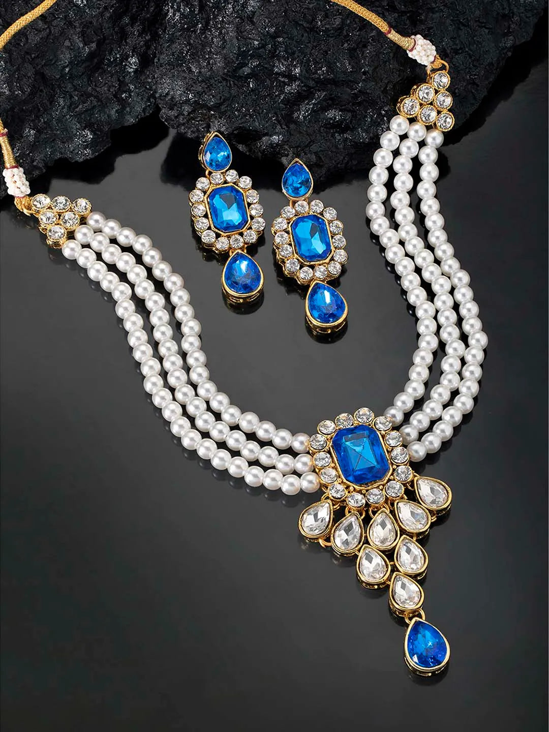 Bliss Crystal Pearl Choker Necklace Set