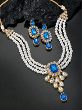 Blue Bliss Crystal Pearl Choker Necklace Set