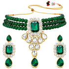 Bliss Crystal Pearl Choker Necklace Set - Green