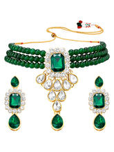 Green Bliss Crystal Pearl Choker Necklace Set