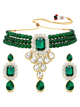 Bliss Crystal Pearl Choker Necklace Set - Green