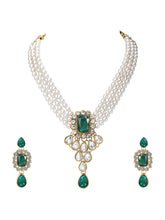 Green Bliss Crystal Pearl Choker Necklace Set