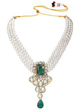 Bliss Crystal Pearl Choker Necklace Set - Green