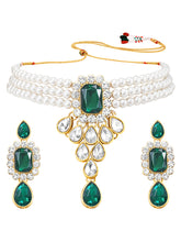 Green Bliss Crystal Pearl Choker Necklace Set