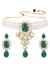 Bliss Crystal Pearl Choker Necklace Set - Green