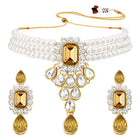 Bliss Crystal Pearl Choker Necklace Set - Champagne