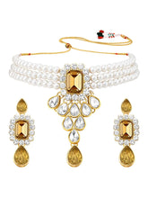 Bliss Crystal Pearl Choker Necklace Set - Champagne