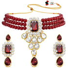 Bliss Crystal Pearl Choker Necklace Set - Maroon