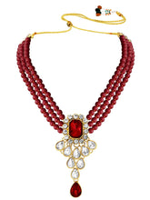 Bliss Crystal Pearl Choker Necklace Set - Maroon