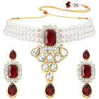 Bliss Crystal Pearl Choker Necklace Set - Maroon