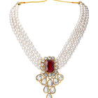 Bliss Crystal Pearl Choker Necklace Set - Maroon