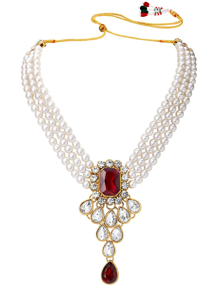 Bliss Crystal Pearl Choker Necklace Set - Maroon