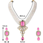 Crystal Pearl Choker Necklace Set. Pearl necklace with pink gemstones, with pair of earrings.