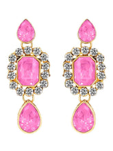 Crystal Pearl Choker Necklace Set. Pearl necklace with pink gemstones, with pair of earrings.