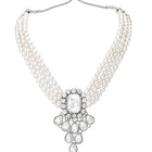 Bliss Crystal Pearl Choker Necklace Set - Rhodium White