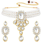 Bliss Crystal Pearl Choker Necklace Set - White