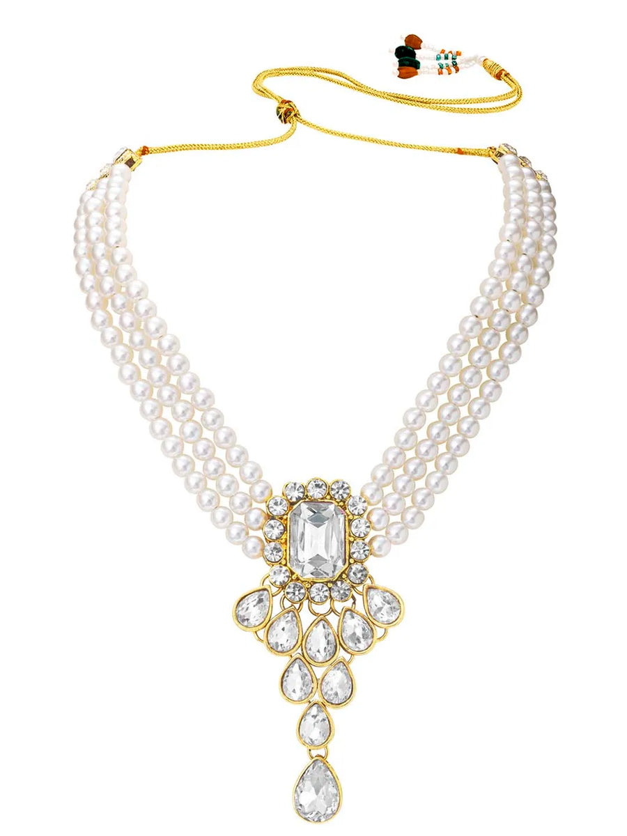 Bliss Crystal Pearl Choker Necklace Set - White