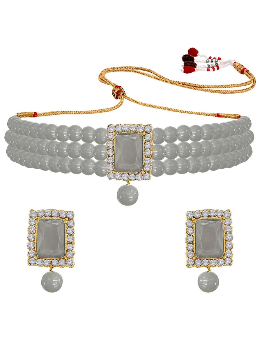 Chic & Timeless Pearl Choker Set - Grey