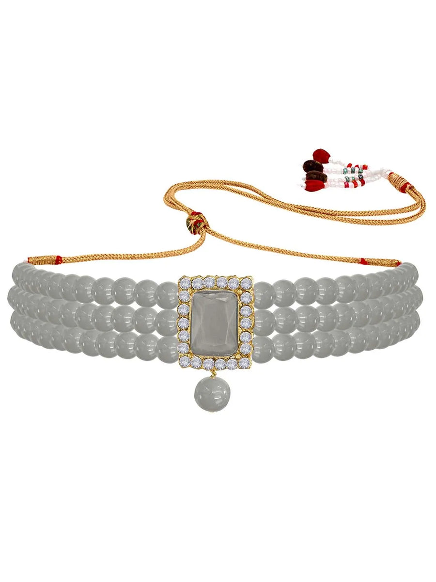 Chic & Timeless Pearl Choker Set - Grey