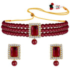 Chic & Timeless Pearl Choker Set - Maroon