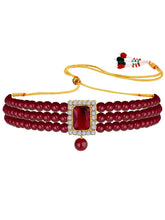 Chic & Timeless Pearl Choker Set - Maroon