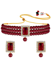 Chic & Timeless Pearl Choker Set - Maroon