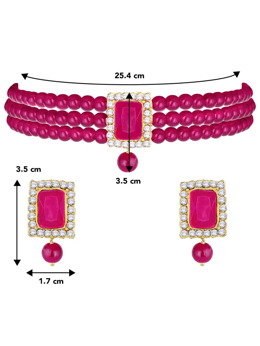Chic & Timeless Pearl Choker Set - Rani Pink