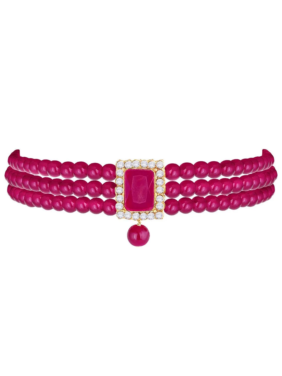 Chic & Timeless Pearl Choker Set - Rani Pink