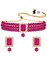 Chic & Timeless Pearl Choker Set - Rani Pink