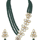 Floral Glow Ethnic Necklace Set. Black beaded necklace with gold and white Kundan floral motifs.