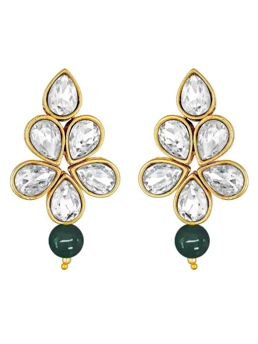 Floral Glow Ethnic Necklace Set. Black beaded necklace with gold and white Kundan floral motifs.