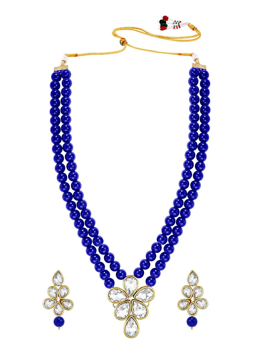 Ethnic Radiance Beaded Necklace Set - Blue